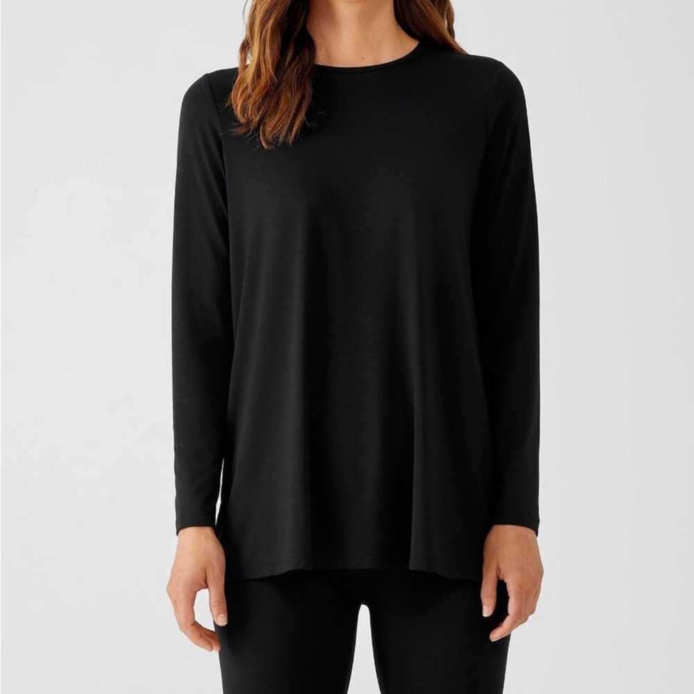 Eileen Fisher | Tencel Long Sleeve Flowy Black Top